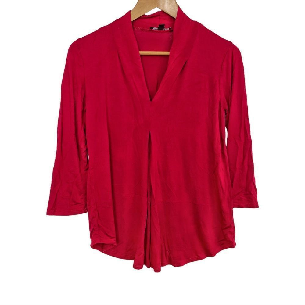 Cable and Gauage Blouse Red Size SP Long Sleeve V Neck Business Office